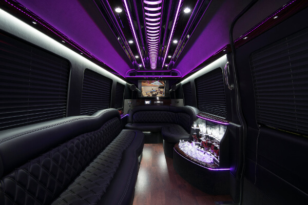 sprinter party bus Bentonville interior